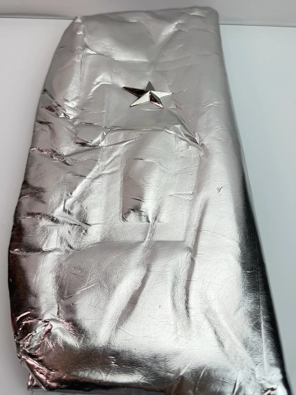 Vintage Thierry Mugler Silver Star Metallic Fold Over Clutch Handbag Purse